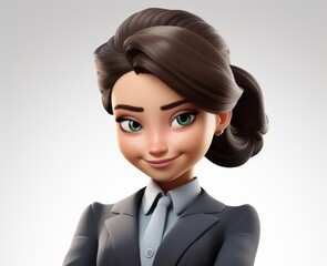 business advisory through the charming depiction of a 3D cartoon character, embodying the essence of a professional woman in a business suit, poised to offer strategic guidance and expertise.