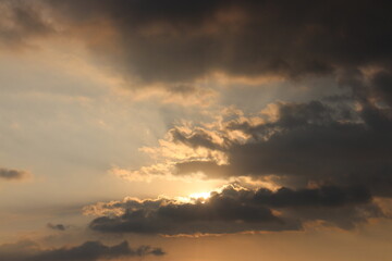 Colorful cloudy sky at sunset. Sky texture, abstract nature background.