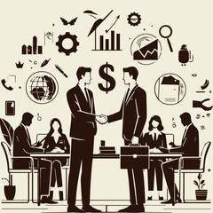 vector illustration handshake business partners agree to sign contract. International trade,contract investment in meetings vision to invest for profit.