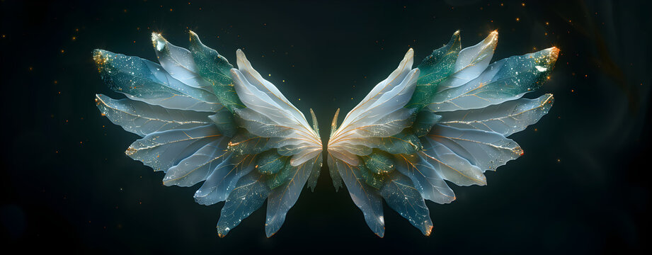 Angel mythology, mystery: colorful arty spreaded angel wings on black background. A magic inspiration, beautiful mystic wall art, poster, tattoo template etc.