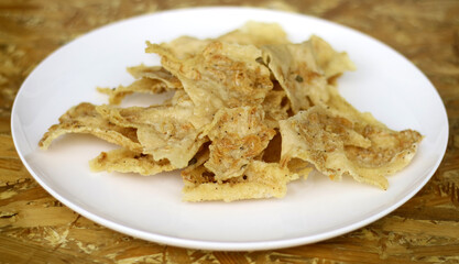 Peyek ebi or shrimp crackers. Crispy and delicious snack from Indonesia.