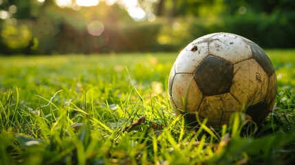 Close-up of soccer ball on the lush green grass