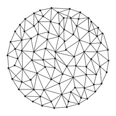 Geometric network sphere. Complex connected points and lines. Black polygonal mesh. Vector illustration. EPS 10.