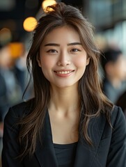 Obraz premium work elation as a young and vibrant businesswoman, a beautiful manager, lights up the modern office with her infectious smile and positive energy. Generative AI.