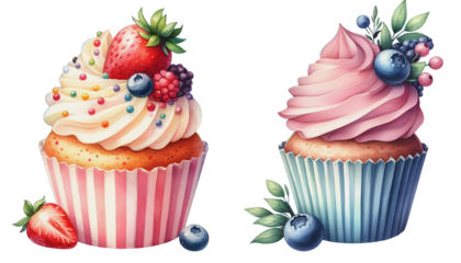 watercolor cupcake sweet clipart, colorful cupcakes png