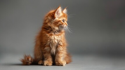 Small orange kitten on gray surface