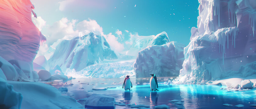 icescape with pinguin landscape background