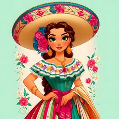 pretty woman wearing mexican traditional clothes. Ai generated