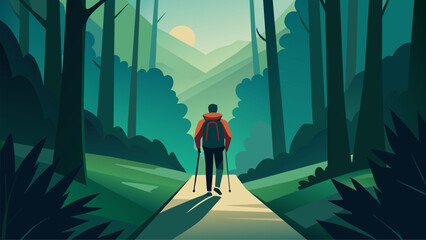 A hiker follows a trail through a dense forest feeling a sense of liberation in the solitude and selfdiscovery that comes with exploring nature