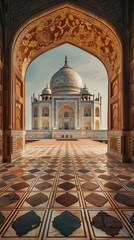 Taj Mahal, a representative architecture of the Mughal Empire located in Agra, India - Generative AI - obrazy, fototapety, plakaty
