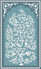 Indian floral ornament. Mughal floral traditional ornament with arch and motif borders. Floral Wall Art Wall Frame illustrations.  © Parimol