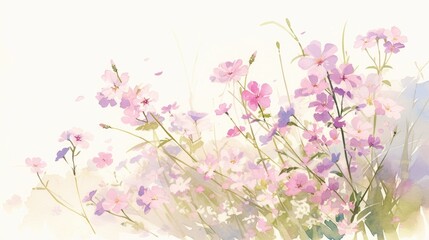 A charming hand drawn illustration showcasing the beauty of delicate moss phlox