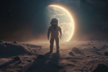Lonely astronaut standing on alien planet