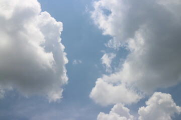 blue sky and white clouds. Freshness of the new day. Bright blue background. Relaxing feeling like being in the sky.