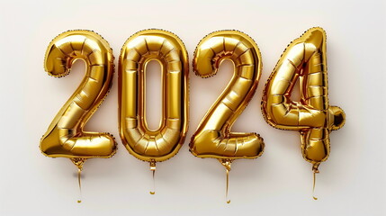 2024 word gold balloon decoration on white background. New year. Generative AI