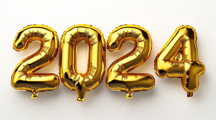 2024 word gold balloon decoration on white background. New year. Generative AI	