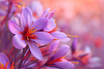 Field of saffron sativus bulbs with deep red stigmas during autumn harvest AI Generative