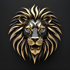 Obraz premium Black and gold lion head.
