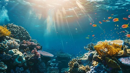 Fototapeta na wymiar Underwater scene showing a coral reef teeming with marine life