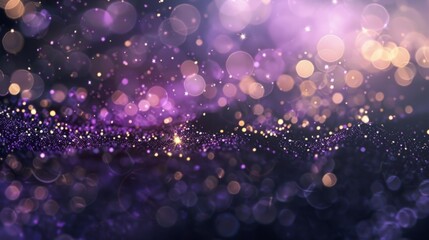 Fototapeta na wymiar Purple and gold shimmering lights illuminate dark backdrop