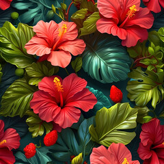 Fototapeta premium Seamless Patterns hibiscus.