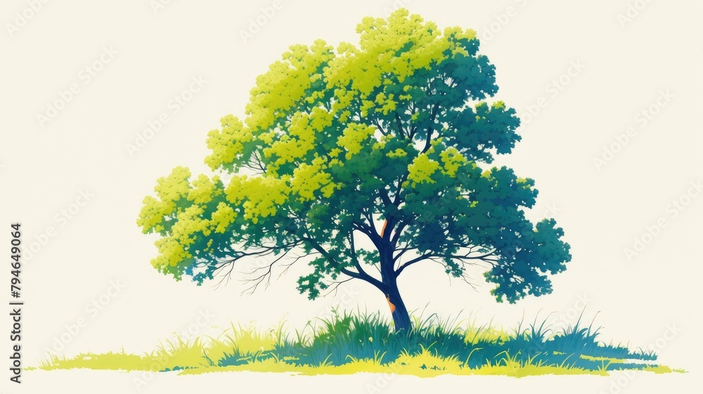 Canvas Prints a vibrant and simplistic 2d illustration featuring a deciduous tree standing alone against a white b