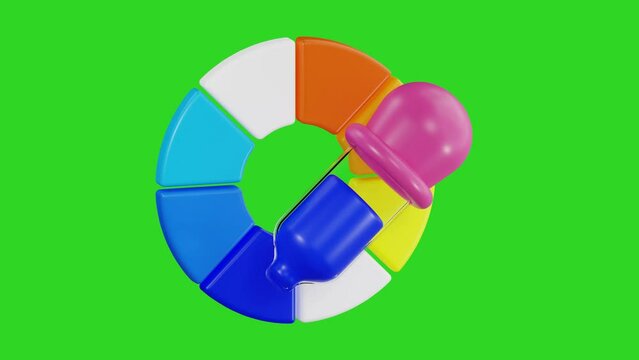3d animation of color picker 3d icon with green background, design and development set