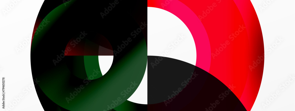 Poster a black, green, and red circle with varying tints and shades creates an eyecatching pattern on a whi
