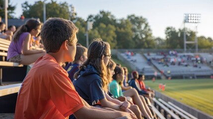 Spectators watching a soccer game from the bleachers