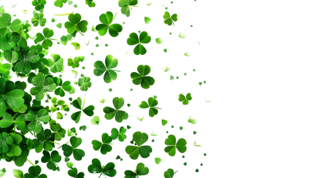 Flying green clover leaves floating isolated on a transparent background - Powered by Adobe