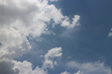 Obraz premium blue sky and white clouds. Freshness of the new day. Bright blue background.