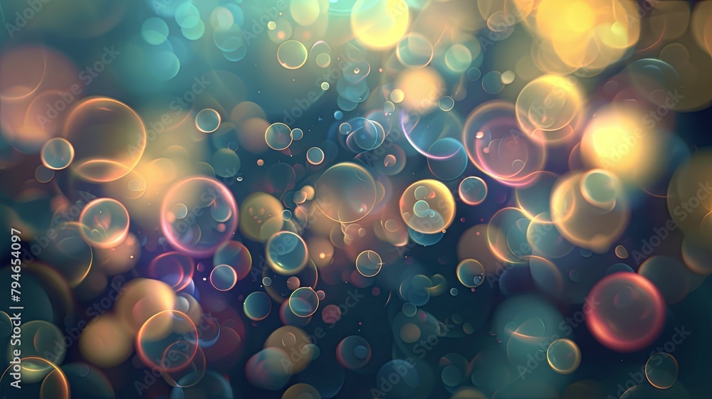Poster vivid floating bokeh spheres with warm hues - a mesmerizing digital artwork showing a multitude of s