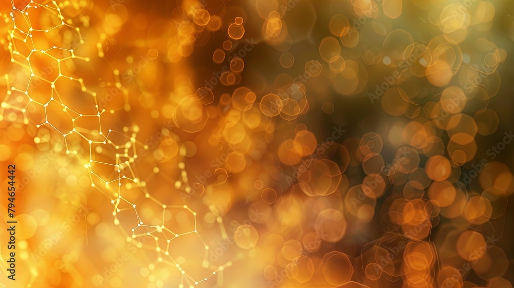 Poster Abstract golden bokeh and hexagonal shapes - Abstract image with golden bokeh effect and hexagonal shapes, representing futuristic technology and innovation