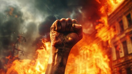 Solidarity in Adversity A Fist Raised Against the Flames