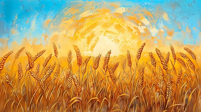 yellow wheat field illustration poster background 