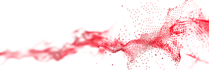 Digital abstract red dots and lines isolated on transparent background