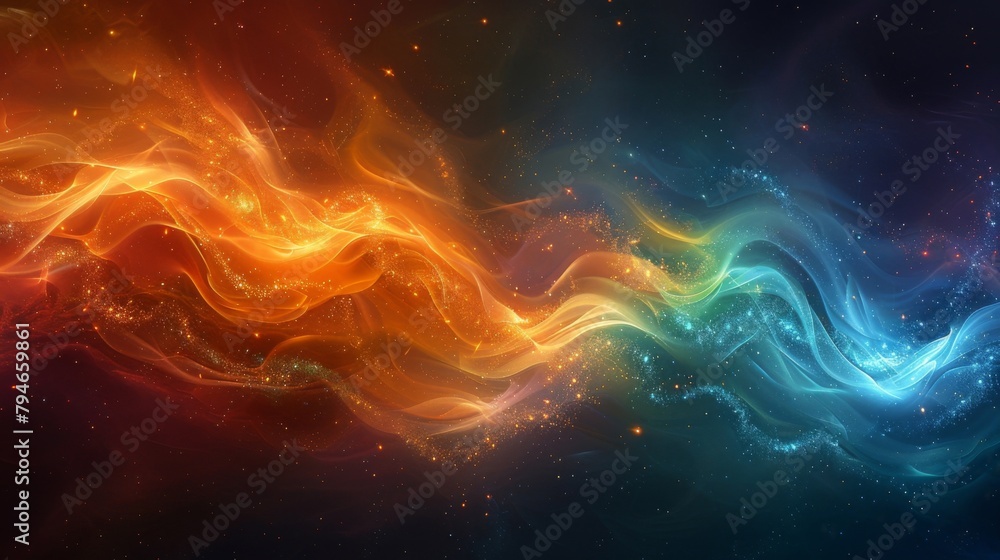 Poster the colors of the aura range from deep blues and greens to warm oranges and yellows indicating the d