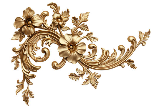 Gold baroque ornament element isolated on a transparent background	

