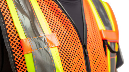 Close-up of high-visibility safety vests with reflective stripes, essential for workplace safety.