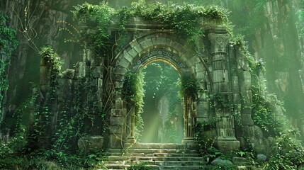 The Verdant Portal A Spectacular Fantasy Scene of Ancient Magic and Otherworldly Dimensions