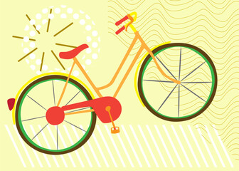 Bicycle geometrical graphic retro theme background. Minimal geometric elements. Vintage abstract shapes vector illustration.