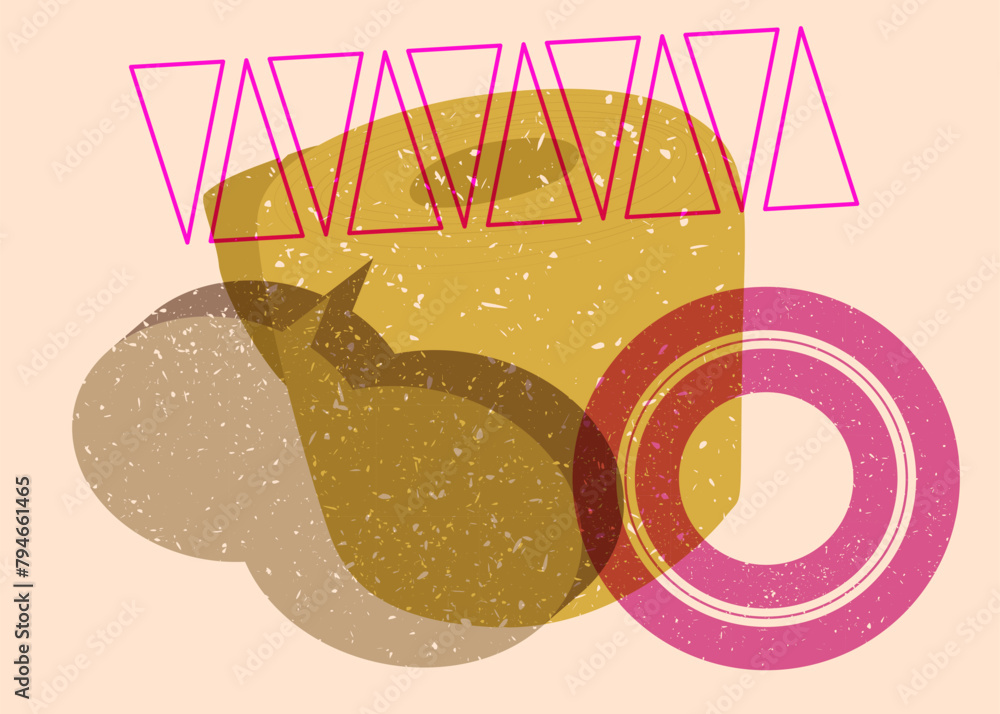 Poster risograph toilet paper with speech bubble with geometric shapes. objects in trendy riso graph print 