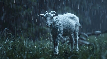 Goat In The Rain Hd Desktop Wallpaper - Indonesian Art And Lively Nature Scenes. herding goat in the rain, a captivating hd wallpaper rendered in the style of unreal engine