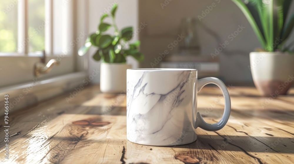 Poster blank mockup of a marblepatterned coffee mug adding a touch of sophistication to your morning routin