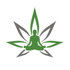 Meditation people with cannabis leaf