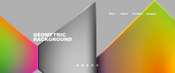 A geometric backdrop featuring colorful triangles arranged on a grayscale rectangle. The design is modern and eyecatching, perfect for software backgrounds or branding campaigns