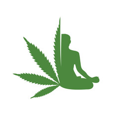 Meditation people with cannabis leaf