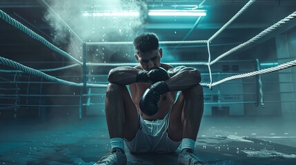 Tranquil Moment Male Boxer Relaxing in the Boxing Ring