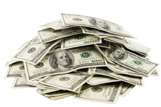 Stack of Dollar banknotes isolated on transparent background