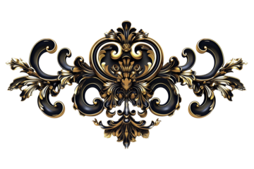 Gold and black baroque ornament element isolated on a transparent background	

